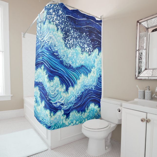 Blue Ocean Waves Shower Curtain (In Situ)