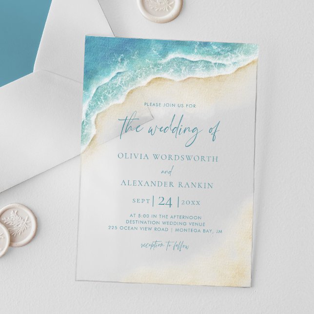 Blue Ocean Waves Summer Beach Wedding Acrylic Invitations (Creator Uploaded)