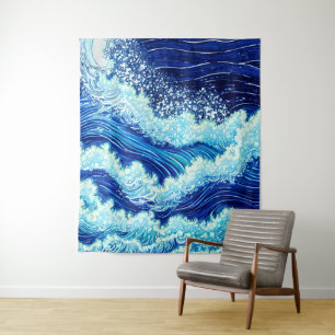 Blue Ocean Waves Tapestry