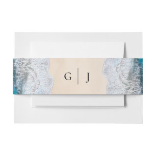 Blue Ocean Waves Tropical Beach Monogram Wedding Invitation Belly Band