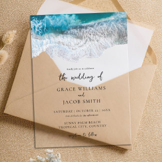 Blue Ocean Waves Tropical Beach Wedding Acrylic Invitations