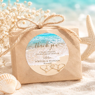 Blue Ocean Waves Tropical Beach Wedding Favour Classic Round Sticker