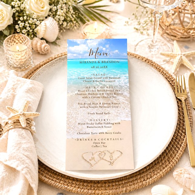 Blue Ocean Waves Tropical Beach Wedding Menu Card (Creator Uploaded)