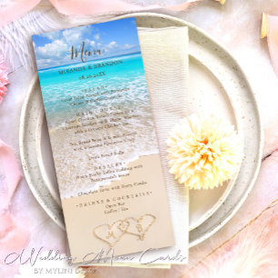 Blue Ocean Waves Tropical Beach Wedding Menu Card