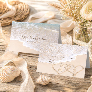 Blue Ocean Waves Tropical Beach Wedding Place Card