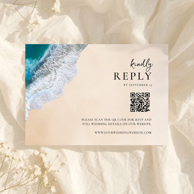 Blue Ocean Waves Tropical Beach Wedding RSVP Card (Creator Uploaded)