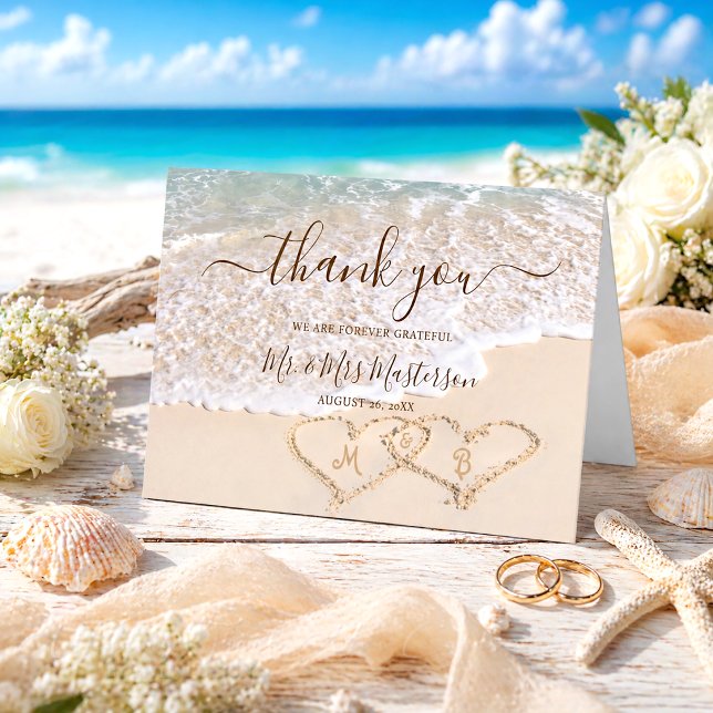Blue Ocean Waves Tropical Beach Wedding Thank You Card (Creator Uploaded)
