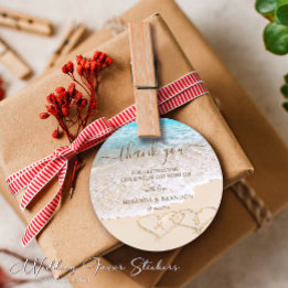 Blue Ocean Waves Tropical Beach Wedding Thank You Classic Round Sticker