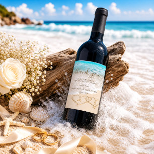 Blue Ocean Waves Tropical Beach Wedding Thank You Wine Label