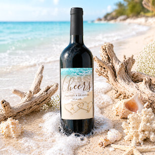 Blue Ocean Waves Tropical Beach Wedding Wine Label