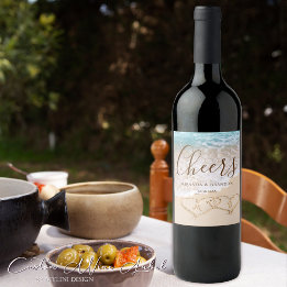 Blue Ocean Waves Tropical Beach Wedding Wine Label