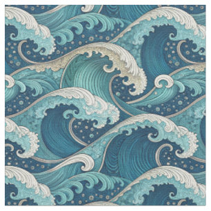 Blue Ocean Waves Tropical Summer Design Pattern Fabric