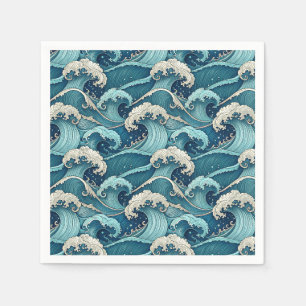 Blue Ocean Waves Tropical Summer Japanese Pattern Napkin