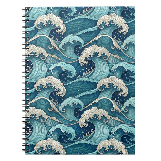 Blue Ocean Waves Tropical Summer Japanese Pattern Notebook (Front)