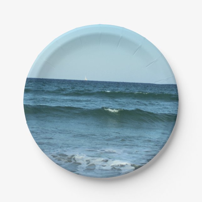 Blue Ocean Waves Under Open Sky Paper Plate (Front)