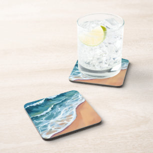 Blue Ocean Waves Watercolor Coaster