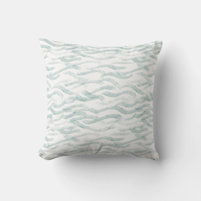 Blue Ocean Waves Watercolor Cushion (Front)