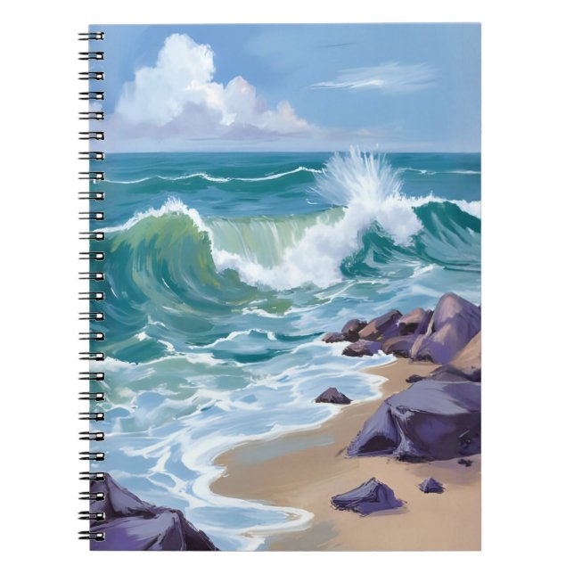 Blue Ocean Waves Watercolor Painting Notebook (Front)