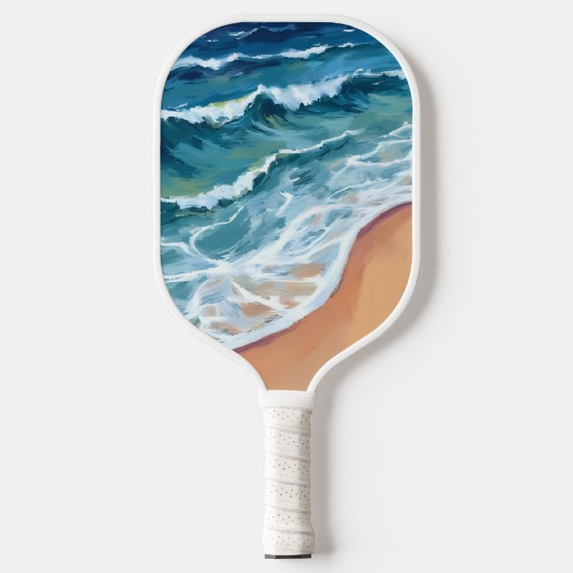 Blue Ocean Waves Watercolor Pickleball Paddle (Front)