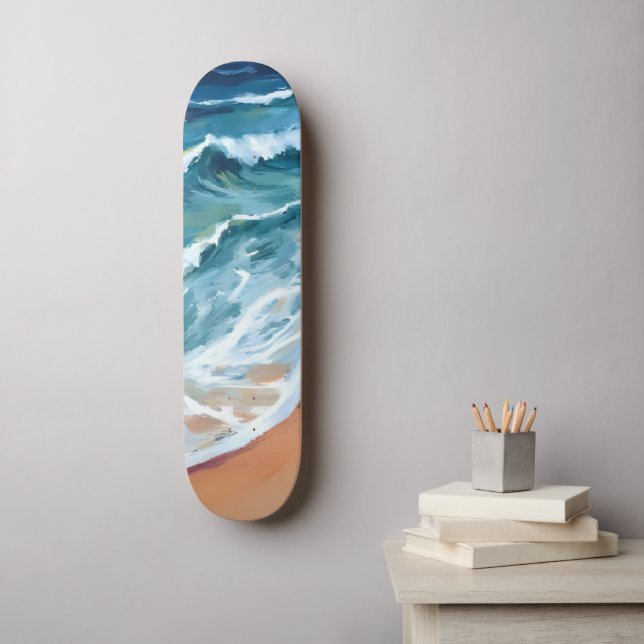 Blue Ocean Waves Watercolor Skateboard (Wall Art)