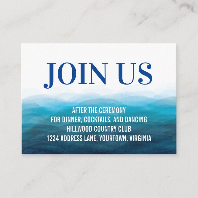 Blue Ocean Waves Watercolor Wedding Reception Card (Front)