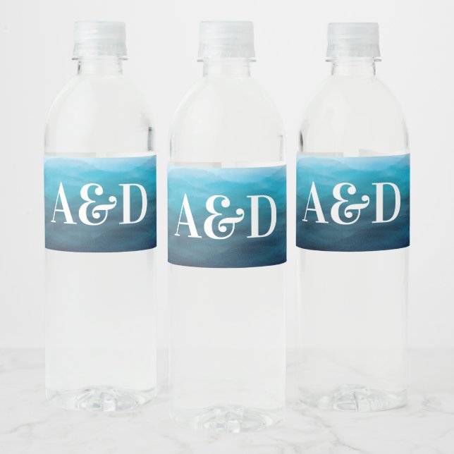 Blue Ocean Waves Wedding Water Bottle Labels (Bottles)