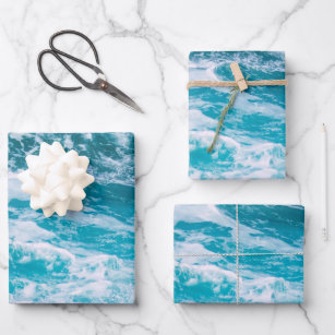 Blue Ocean Waves Wrapping Paper Sheet