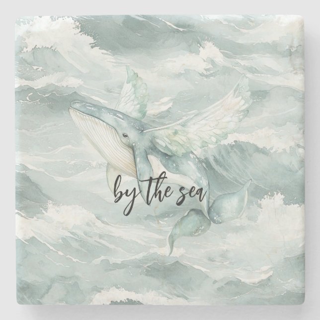 Blue Ocean Whale By the sea Stone Coaster (Front)
