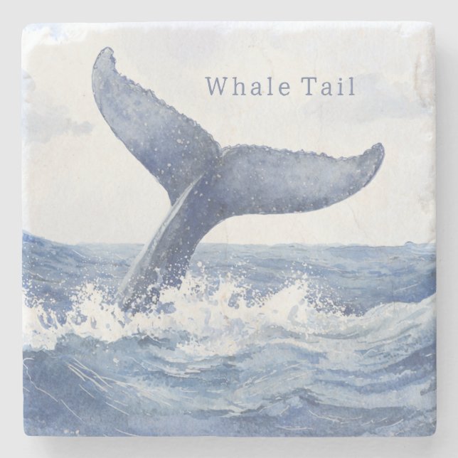 Blue Ocean Whale Tail Stone Coaster (Front)