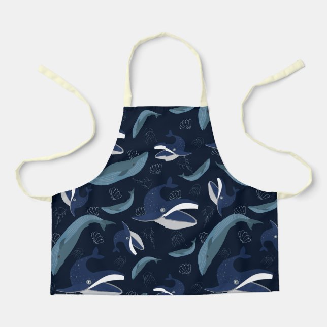 Blue Ocean Whales Pattern Apron (Front)