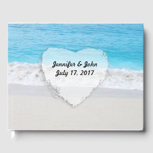 Blue Ocean White Sand Heart Wedding Guest Book