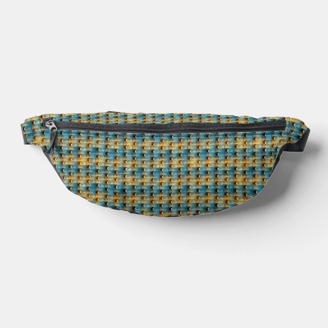 Blue & Ochre Abstract Pattern Design 1315 Bum Bags (Lay Down)