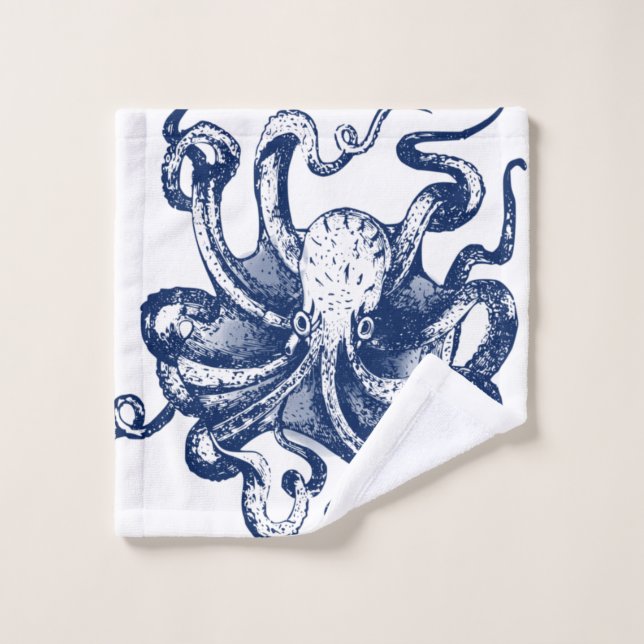 Blue Octopus Bath Towel Set (Wash Cloth)