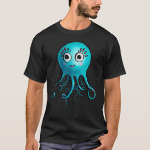 Blue Octopus Cartoon - Cute Sea Creature T-Shirt