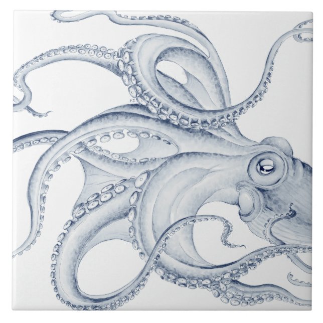 Blue Octopus Cephalopod Kraken Ink Ceramic Tile (Front)