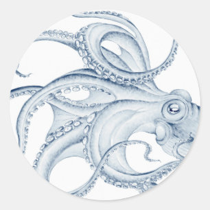 Blue Octopus Cephalopod Kraken Ink Classic Round Sticker