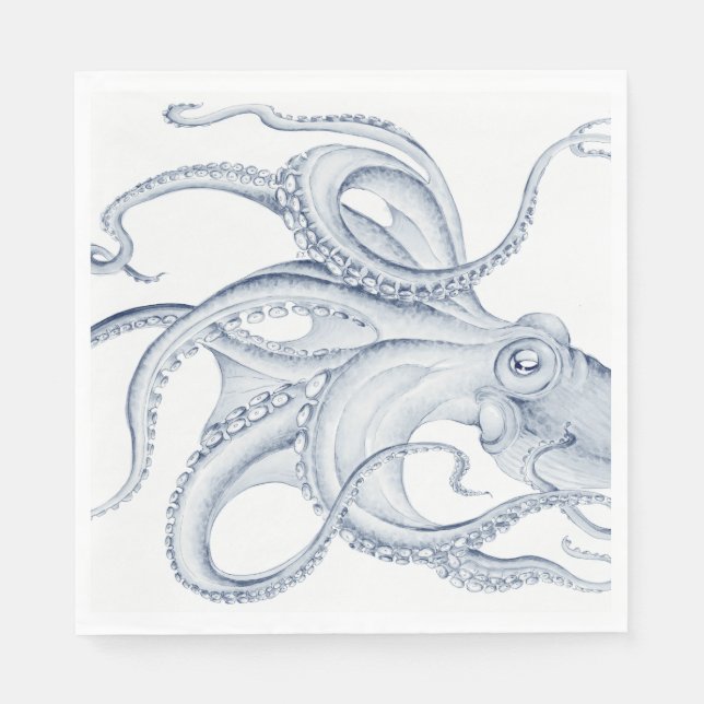 Blue Octopus Cephalopod Kraken Ink Napkin (Front)