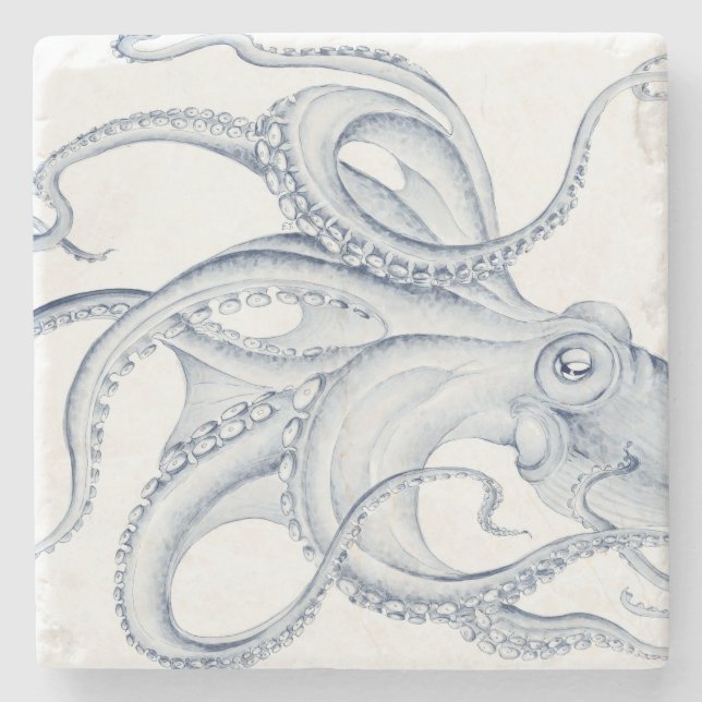 Blue Octopus Cephalopod Kraken Ink Stone Coaster (Front)