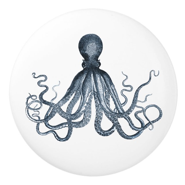 Blue Octopus Ceramic Knob (Front)
