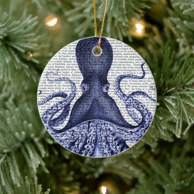 Blue Octopus Ceramic Ornament (Tree)