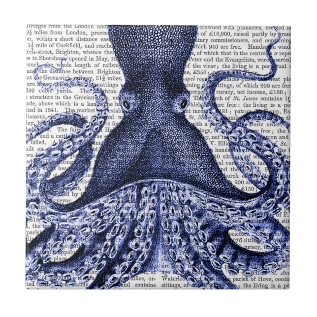 Blue Octopus Ceramic Tile (Front)