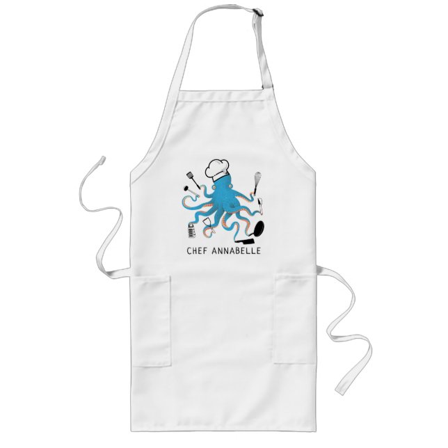 Blue Octopus Chef Personalise Long Apron (Front)
