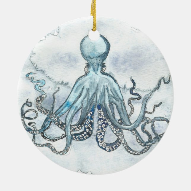 Blue Octopus Circle Ornament (Back)