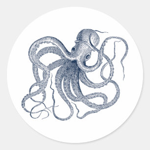 Blue octopus classic round sticker