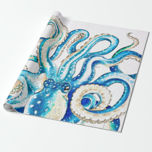 Blue Octopus Comic Style Wrapping Paper