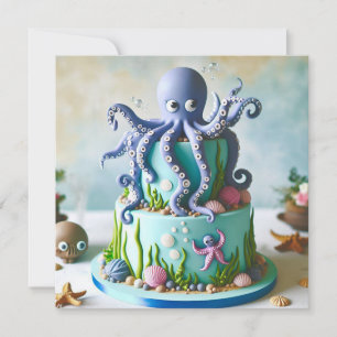 BLUE OCTOPUS DECORATED KIDS BIRTHDAY CAKE CARD