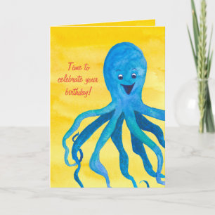 Blue Octopus Happy Birthday Card