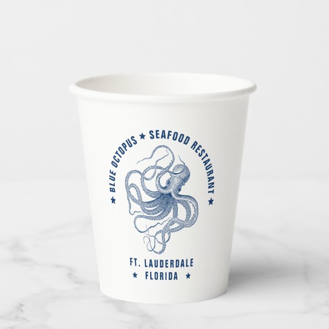 Blue Octopus Illustration Custom Text Paper Cups (Front)