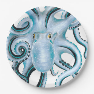 Blue Octopus Ink & Marker Paper Plate