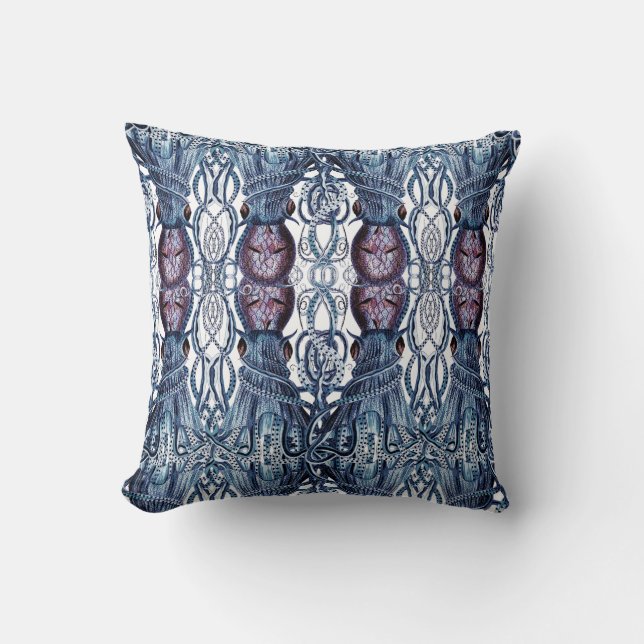 Blue Octopus modern coastal navy blue White purple Cushion (Front)